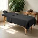 Comfyanno 4 Sets Massage Table Sheets Sets, 3 Pcs Professional Microfiber Massage Bed Sheets, Soft, Light-Weight, Stain & Wrinkle Resistant, Includes Flat & Fitted Sheet, Face Cradle Cover - Black