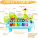 Baby Piano Drum Set for Toddlers 1-3, Musical Toys 3 In 1 Baby DJ Table Piano Keyboard Xylophone Instruments for 1 2 Year Old Boys Girls Music & Light Activity Table 6-12-18 Months Old Birthday Gifts