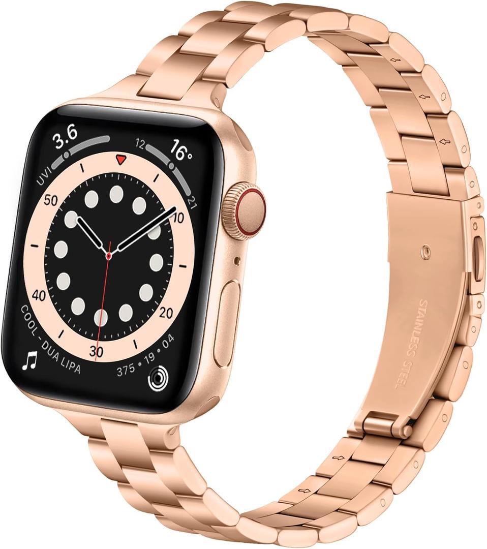 Lenrao Thin Stainless Steel Bands Compatible with Apple Watch 38mm 40mm 41mm 42mm 44mm 45mm 46mm for Women, Metal Straps for iWatch Series 11 10 9 8 7 6 5 4 3 2 1 SE