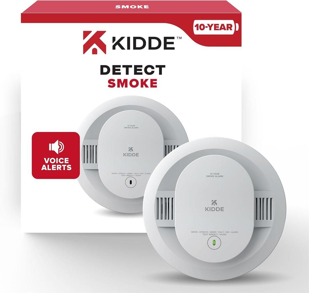 Kidde Smoke Detector, 10-Year Battery Powered, Voice Alerts, LED Warning Light Indicators (5 Inch, White)