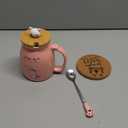 Cute Cat Cup Ceramic Coffee Mug with Kawaii Cat Wooden Lid, Lovely Stainless Steel Spoon, Anime Kitty Thicken Wooden Coaster, Christmas Birthday Cute Thing Japanese Mug 16oz (Pink)