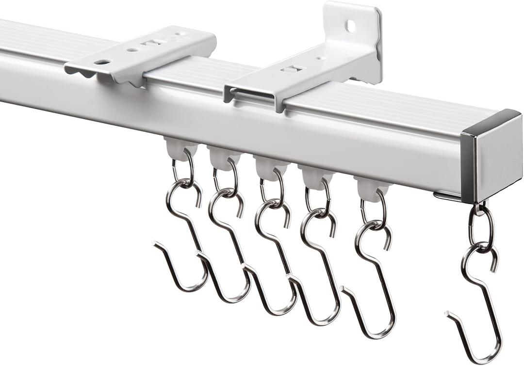 Silent Ceiling Curtain Track with Wall Mount, 6ft-9ft, White