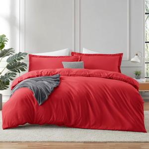 Hearth & Harbor Red Duvet Cover King Size - 3 Piece Soft Double Brushed Bedding Set - Includes 1 King Duvet Cover with Button Closure 104x90 inches and 2 Pillow Shams