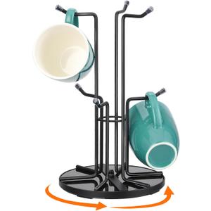 360 Rotatable Coffee Mug Tree for Counter, Metal Mug Holder for Large Cups, Stable Tree Holder with 6 Hooks for Countertop, Cup Racks Organizer Stand for Coffee Bar Accessories & Kitchen Decor