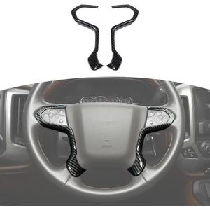 RT-TCZ for Silverado Carbon Fiber Steering Wheel Panel Trim for Chevrolet Silverado/Suburban/Tahoe 2014-2018 for GMC Sierra/Yukon 2014-2018 Black Carbon Fiber Grain Interior Accessories 2pcs