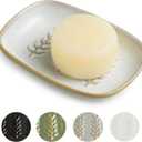 Soap Dish Bar Cleaner Dish for Shower, Ceramic Soap Dishes for Large Soap Bar Shampoo or Sponge, Shower Soap Dish Soap Saver Tray for Bathroom Kitchen Sink, Easy to Clean (Leaf Design, Beige)