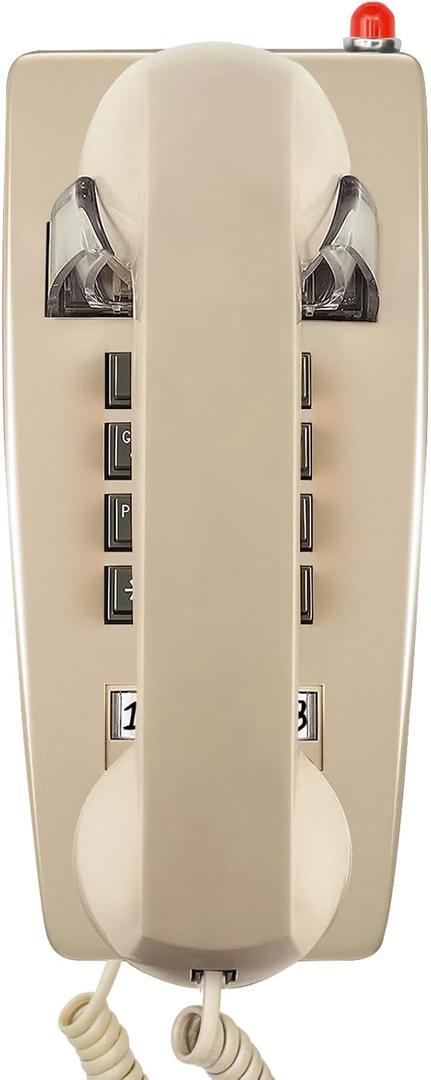 Sangyn Retro Wall Phones for Landline with Mechanical Ringer Corded Telephone Wall Mounted with Indicator Waterproof Old Style Landline Phones for Home Kitchen, Beige