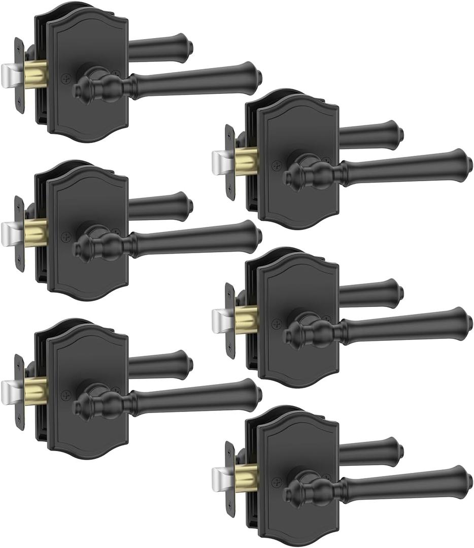 Asidrama 6 Pack Passage Matte Black Door Handles, Indoor Solid Black Heavy Duty Door Lever with Door Knobs for Bedroom or Bathroom, Door Handles Interior with Locks for Left Right Sided Doors ZR19-262