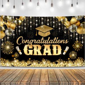 KatchOn, Graduation Backdrop - 72x12 Inch | graduation banner Congrats Grad Banner Black and Gold Congratulations Banner | Graduation Decorations 2025
