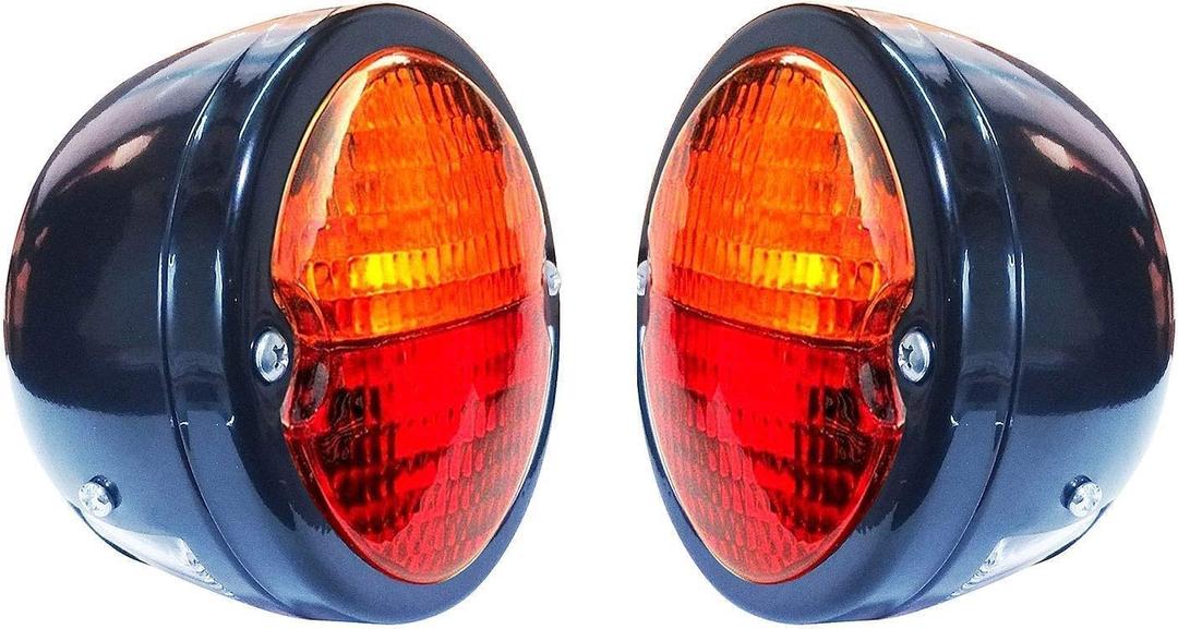 Tail Light 12V Black Duolamp Tail Light Rear Stop Indicator Turn Signals & License Plate Amber Red Lens Black Ring Universal for Ford Model A Hot Street Rat Rod Classic Custom Cars Trucks