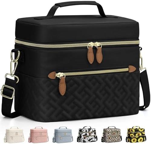 Capolo Lunch Box for Women Men Adults, Insulated Lunch Bag Leakproof Lunch Cooler Box with Removable Strap Cute Lunch Tote Bags Reusable Thermal Lunchbox for School Work Picnic(Small, Black)
