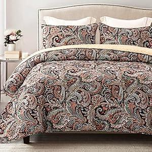 Exclusivo Mezcla Reversible Boho Quilt Set Queen Size, 3 Pieces Bohemian Blue All Season Bedspreads, Ultra Soft Floral Coverlet Bedding Set with Printed Pattern (1 Quilt, 2 Pillow Shams)