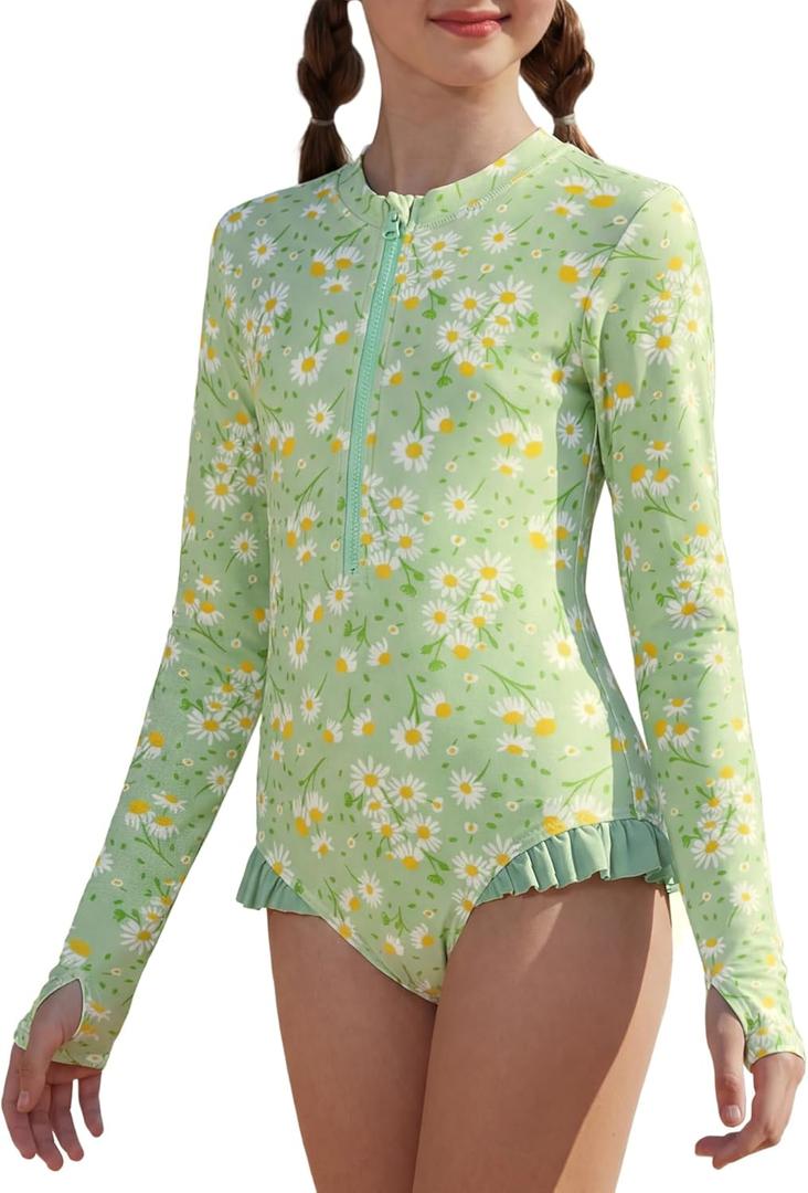 GRACE KARIN Girls One Piece Swimsuits Long Sleeve Bathing Suits Swimwear Size: 5-6 Years