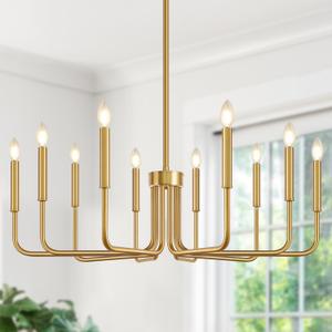 Gold 10-Light Farmhouse Chandelier for Dining Room Lighting Fixtures Hanging, Vintage Candle Pendant Light Fixtures Chandelier for Bedroom, Foyer and Living Room