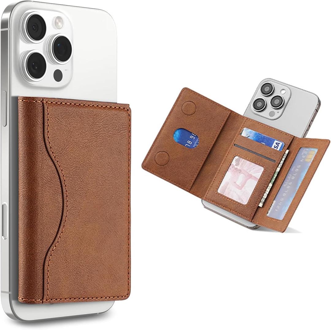 for Magsafe Wallet, Magnetic CardHolder with Adjustable Stand, Phone Card holder with 6 Card Slots, Magnetic Wallet for iPhone 16/15/14/13/12 Series, Not for iPhone 13/12 Mini (Brown)