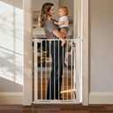 43 inch Tall Safety Dog Gate Adjustable 29.7-45.2 inch Extra-Wide Metal Pet Gate Drill-Free Pressure-Mount Installation kit Self-Closing Cat Gate for Stairwells、Doorways（White）