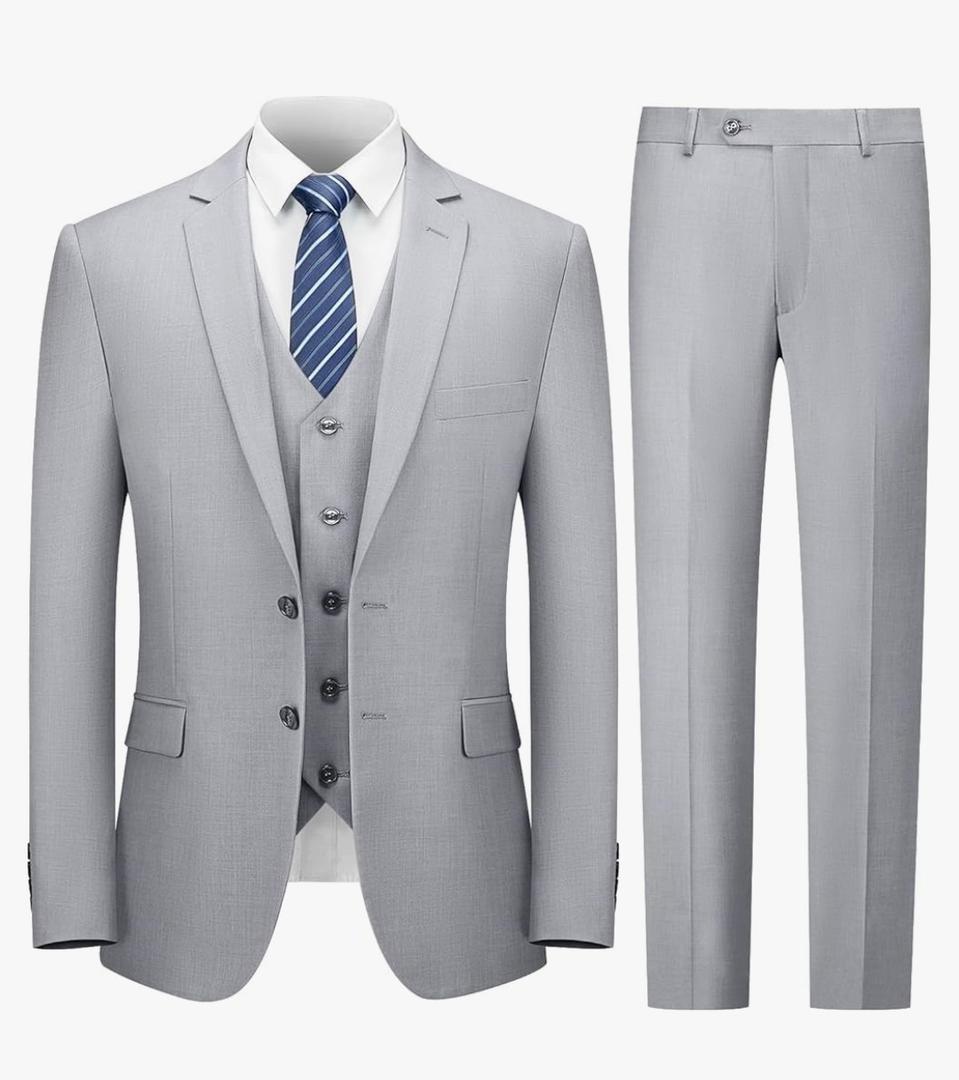 Cooper & Nelson 3 Piece Mens Suit Set, 2 Button Slim Fit Suit for Men, Jacket, Vest, Pants and Tie, M