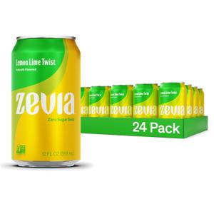 Zevia Zero Sugar Soda, Lemon Lime Twist, 12 oz Cans (24-Pack)  Naturally Sweetened, Non-GMO Project Verified, Gluten-Free, Vegan