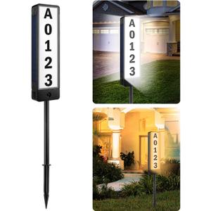 T-SUN Solar Address Signs for Yard Vertical LED House Numbers for Outside - IP65 Waterproof Warm/Cold White Outdoor House Plaque for Yard - Illuminated Lighted Address Markers Driveway Home Street (3000K/6000K)