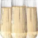 Ciaell 48PCS Plastic Ribbed Champagne Flutes - 9oz Clear Plastic Champagne Glasses - BPA-Free Disposable Shatterproof Toasting Glasses for Weddings, Party, Catering
