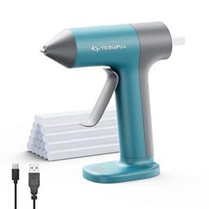 Tilswall Cordless Hot Glue Gun, Rapid 30s Preheat, Mini glue gun and sticks set with 2000mAh Type-C Rechargeable, Smart Power Off, 20 Premium Glue Sticks, Ideal for DIY Crafts, Gift Making Blue
