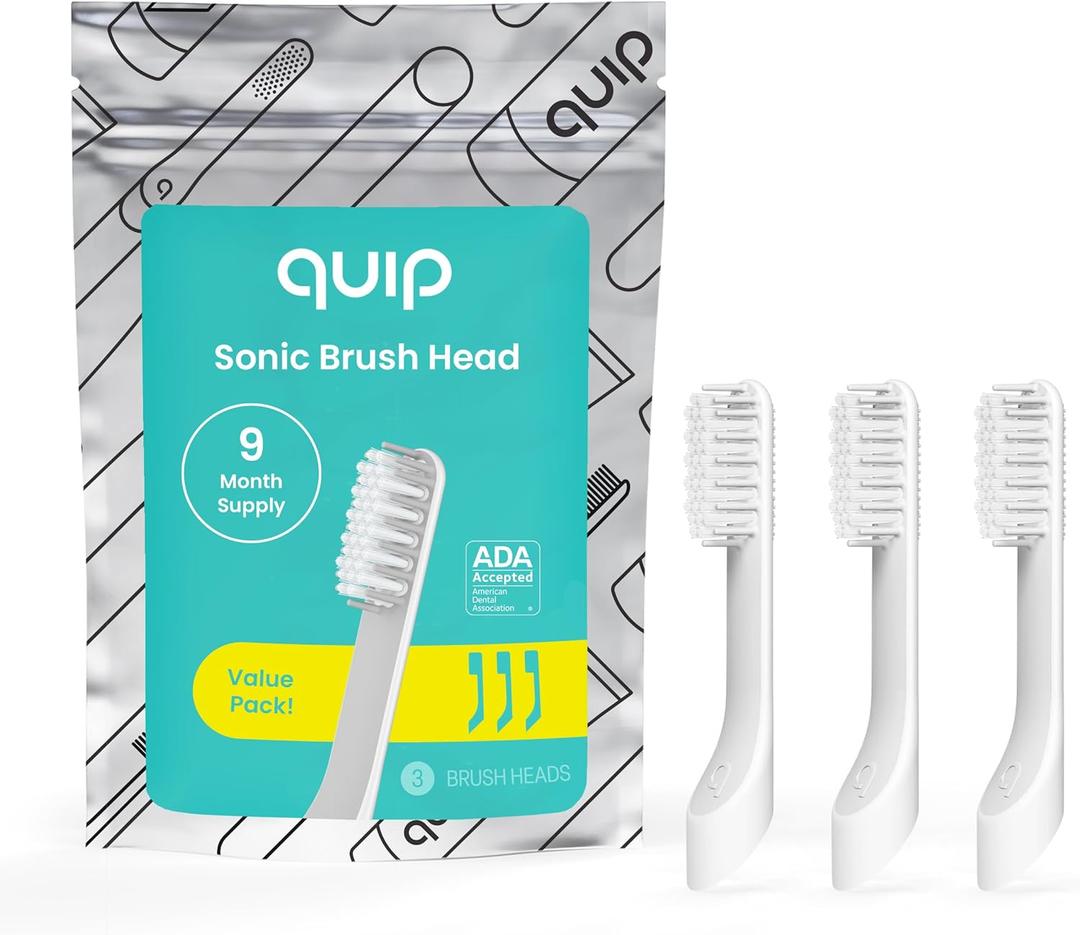 quip Sonic Toothbrush Replacement Heads for Adults - 3 Pack - Verified quip Standard Brush Head Refills for Electric Toothbrushes - Soft Bristles, Compact & Flexible - Last 3 Months Each