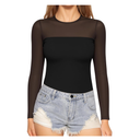 MANGOPOP Sheer Long Sleeve Shirts for Women Crew Neck Fitted Mesh Tops Trendy Going Out Fall Fashion Tee Tops 2025, XXL