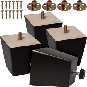 CODIN (5 Sizes: 3"-4"-5"-6"-8" Set of 4 Wood Furniture Legs - Square Sofa Legs, Couch Leg - Brown Mid-Century Modern Replacement Legs for Armchair Recliner Coffee Table Dresser (4, 3")