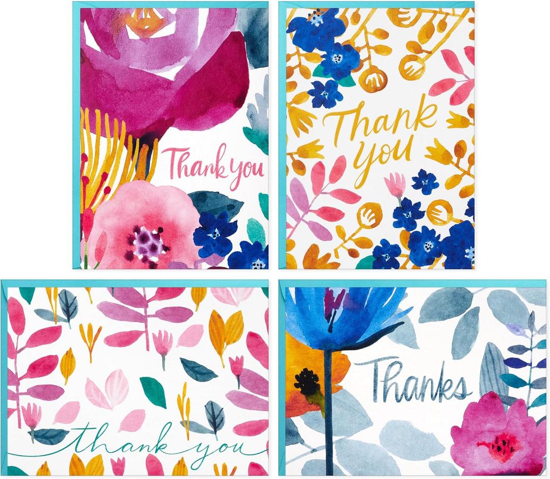 Hallmark Thank You Notes Assortment (48 Blank Cards with Envelopes) Watercolor Florals