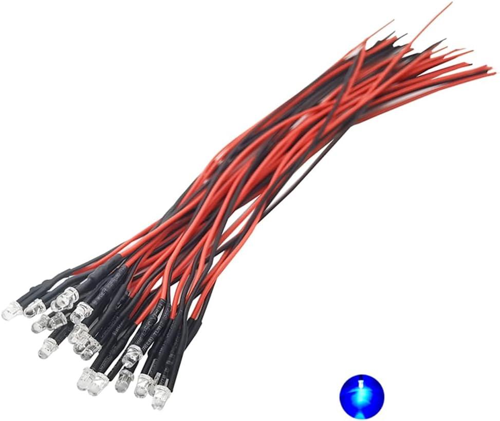 20pcs 12 Volt 3mm Pre Wired Blue Blinking LED Lights Emitting Diodes 1.5Hz Single Color Flashing 7.9 inch DC 12v LED Light Clear Lens Small LED Lamps DIY Lighting Projects
