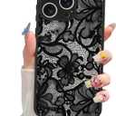 Magnetic Phone case for iPhone 16 Pro 6.3 Inch, Grade Protection & Wireless Charging - Aesthetic Lace Flower Pattern Phone Cover for Girls Women -Black Vintage Lace