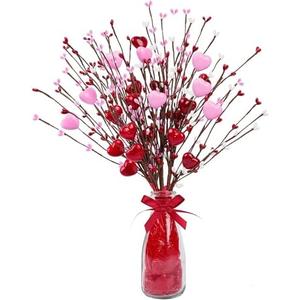 Shitailu Valentine’s Day Gifts, Artificial Red Berry Flower Stems Heart Shaped Berry Picks 4 Pcs for Valentine’s Day, Mother’s Day Chrismas, Wedding, Propose(NO VASE)