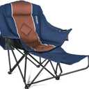 Camping Chair with Removable Footrest, Oversized Outdoor Chair with Headrest & Cup Holders, 400lb Capacity Lawn Chair for Sports Backyard Fishing (Classic Navy Blue)
