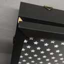 Military Challenge Coin Display Case, 14”x19” Wooden American Flag Medal Shadow Box, 2 Groove Shelves and Wall Mount (Black184)