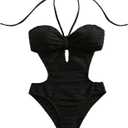 MakeMeChic Women's One Piece Swimsuit Cut Out Halter Open Back Bathing Suit Swimwear (Black, XS)