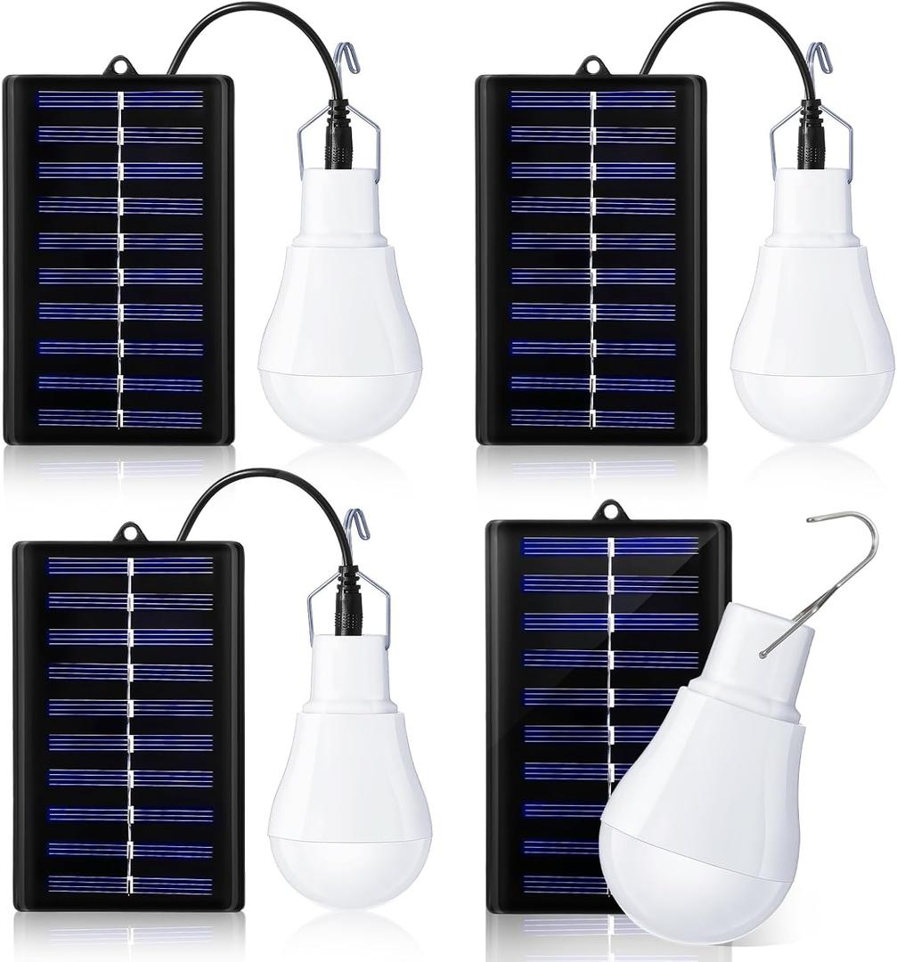 VIHOSE 4 Pcs Solar Light Bulbs Solar Powered Light Portable Emergency LED Bulb Waterproof for Camping Tent Indoor Outdoor Shed Night Fishing Chicken Coop