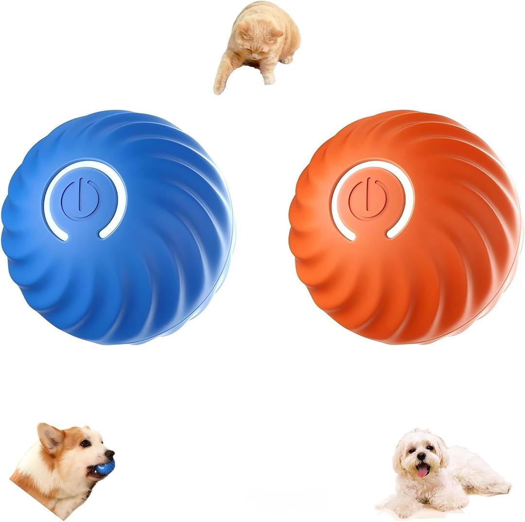 2Pack Interactive Dog Ball Toy, Smart Jumping Vibrating Ball, Moving Activated Automatic Bouncing Rolling Dog Balls with Led Lights, USB Rechargeable