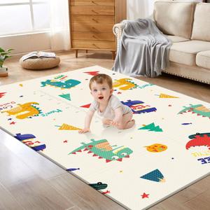 XVISHX Baby Play Mat, 74 x 50 Inch Play Mat Perfect for Use Baby Playpen, Foldable Baby Foam Playmat for Floor, Portable Waterproof Activity PlayMats for Babies, Infants and Toddlers (Beige)
