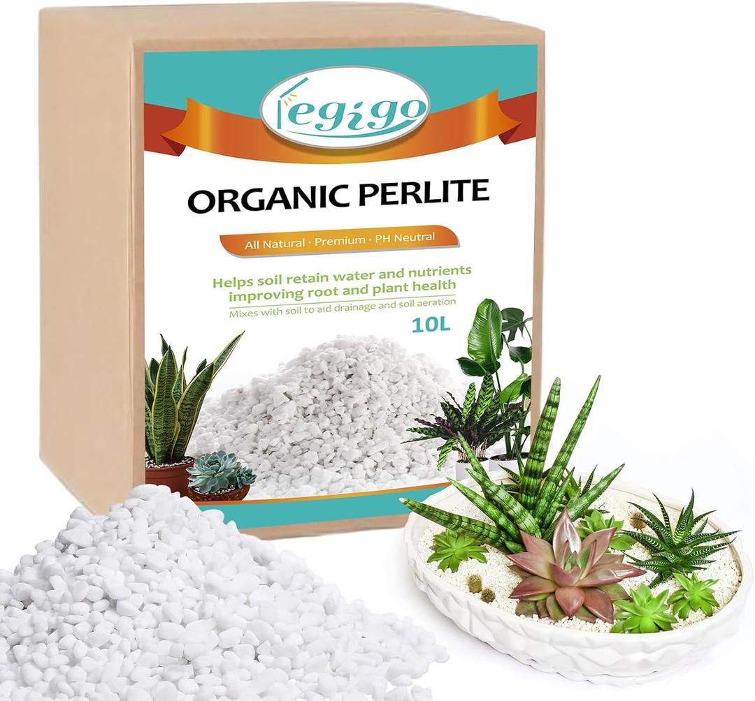 Legigo 10 Quarts Organic Horticultural Perlite for Plants Indoor- Natural Horticultural Soil Additive Conditioner Mix for Improves Drainage, Ventilation and Root Growth
