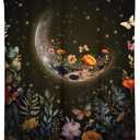 Moon Shower Curtain Large Extra Long Moonlit Floral Witchy Witch Black Night Starry Plant Gothic Goth Fabric Cloth Bathroom Decor Set 72x84 inch Polyester Waterproof 12 Hooks