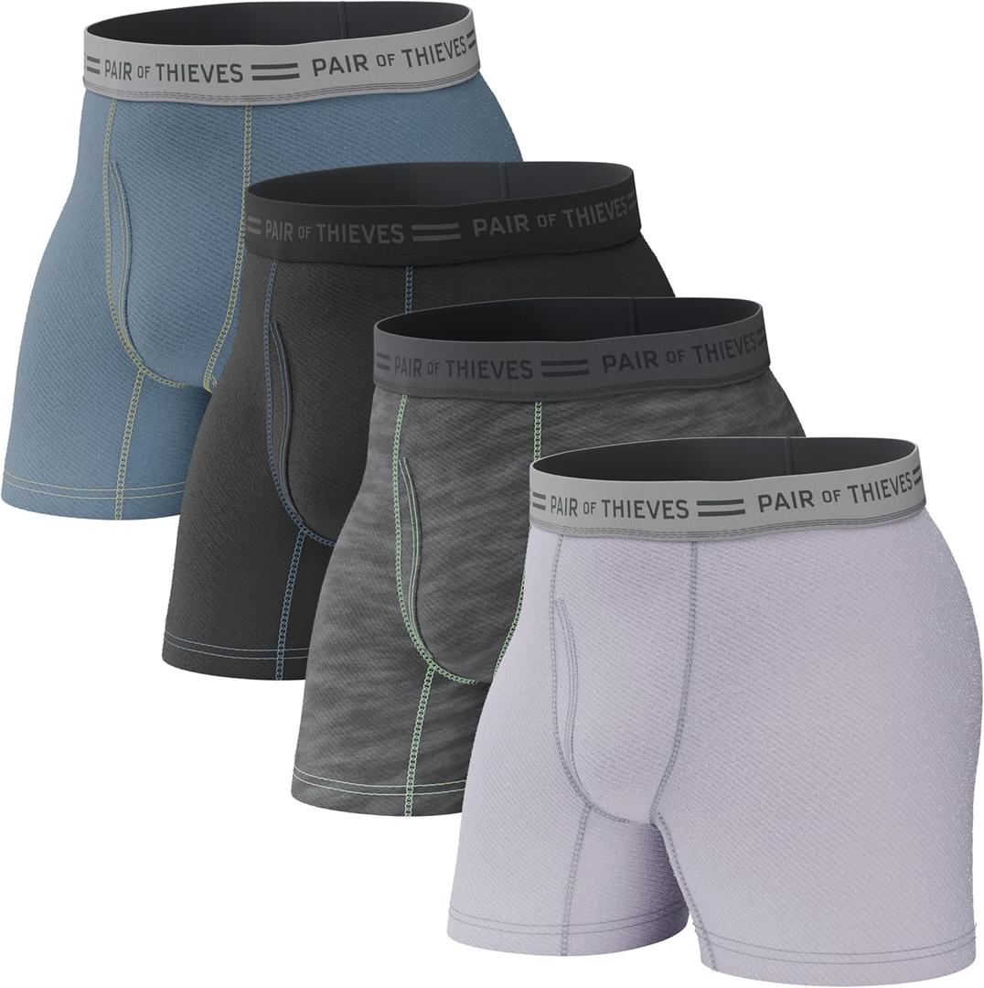 4pcs Thieves Men Every Day Kit Boxer Briefs | Underwear for Men | Soft, Tagless, Cotton Spandex Blend | Moisture Wicking (Lavender/Grey/Black/Blue) Size XL