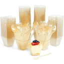 BLUE PANDA 200 Pack Gold Glitter Square Dessert Cups with Spoons, 100 Disposable Mini Dessert Shooter Cups with 100 Spoons for Party Events, Appetizers, Tasting Party, Snacks, Parfait (2 oz)