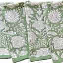 ATOSII Jade 100% Cotton Fall Cloth Designer Dinner Napkins, Handblock Print, Washable Durable Linen for Everyday Use Wedding Parties Outdoors Christmas Thanksgiving I 20 X 20 Inches I Set of 4