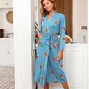 Ekouaer Women Kimono Robes Full Length Knit Bathrobe Lightweight Soft Sleepwear V-neck Casual Ladies Loungewear S-XXL (Light Blue - Juice)