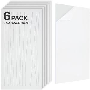 Acoustic 6 Pack Sound Absorbing Shape Cutting Panels, 47.2"x 23.6"x 0.4" Self-Adhesive Noise Reduction Wall Panels for Office, Home Theater, Recording Studio(White), 6PCS 47.2" * 23.6" * 0.4" with Design-2