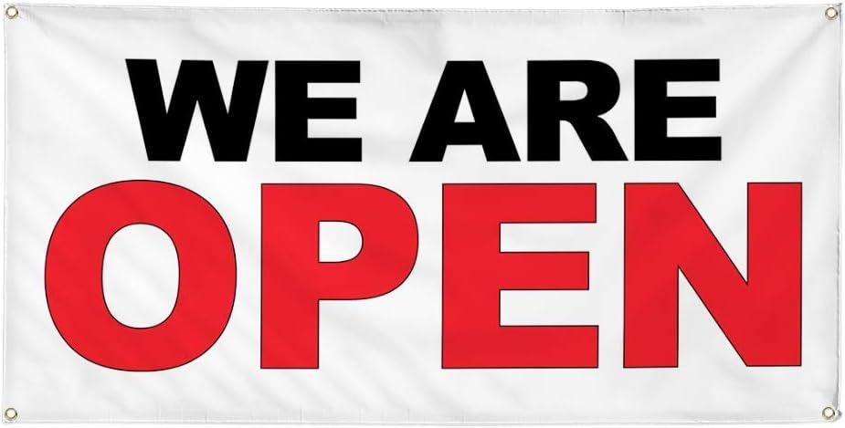 Vinyl Banner Multiple Sizes We are Open Black Red Business Outdoor Weatherproof Industrial Yard Signs 4 Grommets 24x36Inches