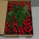 Jexine 100 Pcs Christmas Artificial Pine Needles Branches and Red Berry Stems Fake Greenery Pine Picks Christmas Red Berry Picks Holly Berries Xmas Fake Tree Branches for DIY Garland Wreath