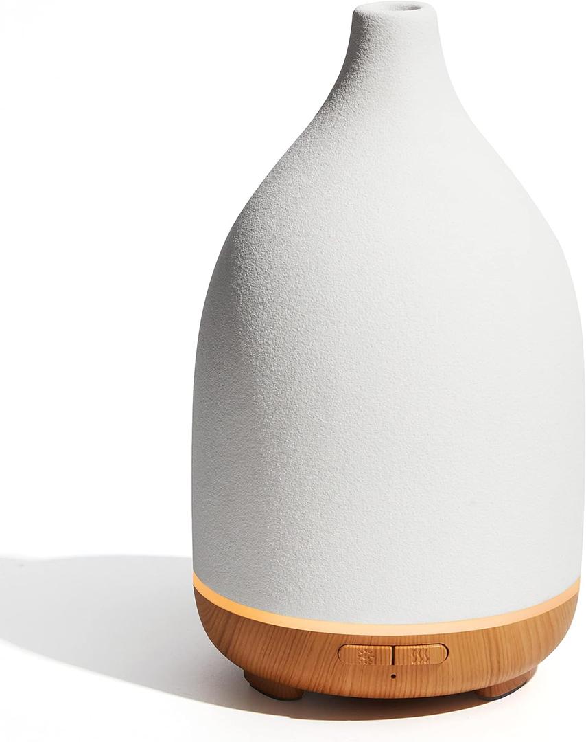 InnoGear Oil Diffuser, 150ML Ceramic Diffuser for Essential Oils Handcrafted Aromatherapy Diffuser Ultrasonic Cool Mist Humidifier with 2 Mist Modes Waterless Auto Off for Room Office, White (Medium, White)