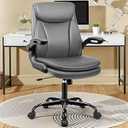 Office Chair Ergonomic Desk Chair - Premium Leather Executive Office Chairs with Lumbar Support Flip Up Armrests, Home Office Desk Chairs Computer Chair with Rocking Function Adjustable Height (P03, Brown)