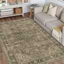 5x7 Washable Area Rug Brown Vintage Non Slip Soft Low Pile Rug for Living Room Bedroom Dining Room Office Distressed Oriental Indoor Throw Carpet for Home Decor